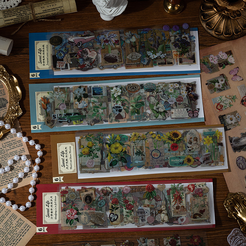 Wanfang Hua Nian pegatinas impermeables transparentes para mascotas diy diario de mano material decorativo retro flor pegatinas de plantas