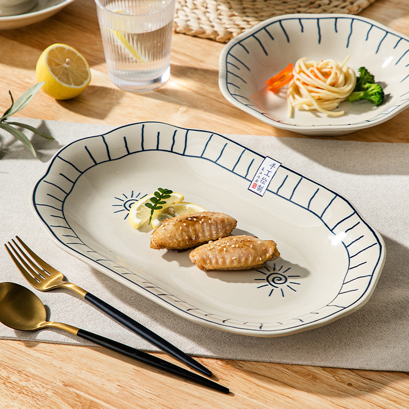 Happy Fish Creative Japanese-style Set Wholesale Japanese Restaurant Ramen Bowl Ceramic Tableware Bowls and Plates Rice Bowl Plate