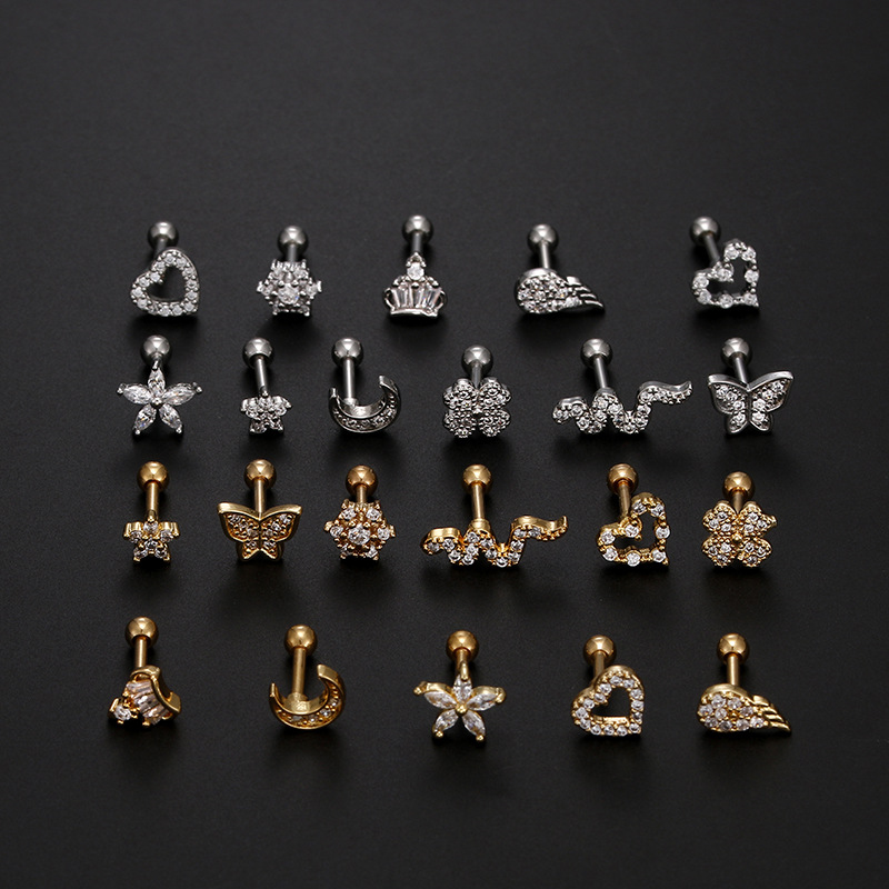 1 Piece Fashion Heart Shape Inlay Stainless Steel Zircon Ear Studs display picture 5
