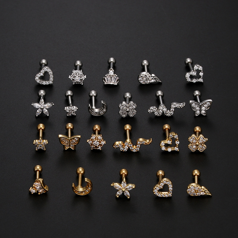 Inlay Design 1 Piece Fashion Heart Shape Inlay Stainless Steel Zircon Ear Studs