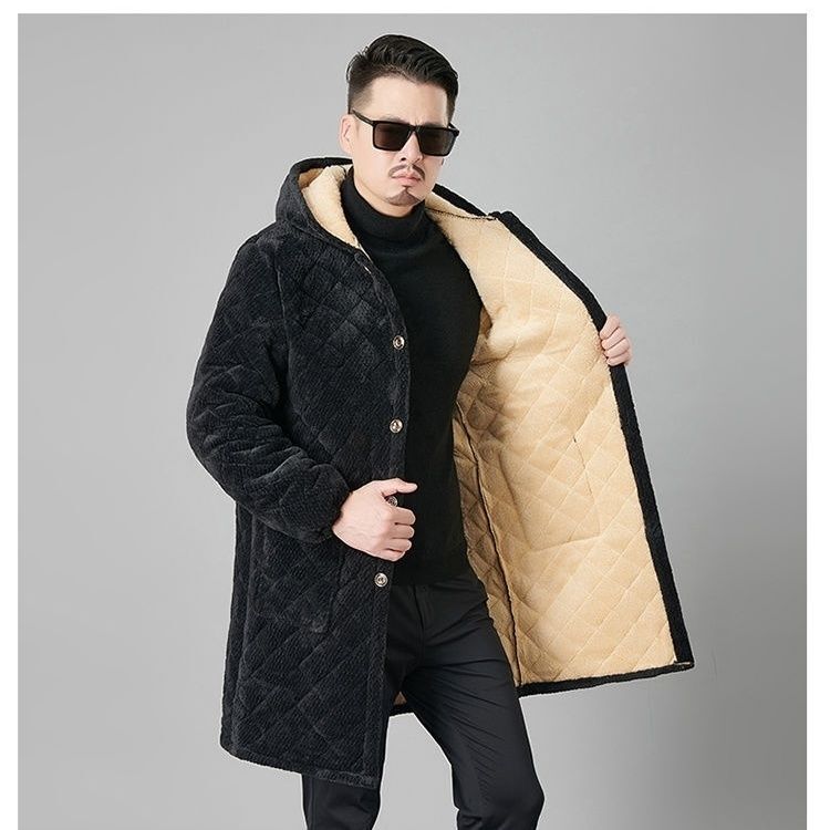 Fleece-Lined Winter Cotton Coat, Warm Long Cotton Jacket, Men's Loose Workwear Casual Fleece-Lined Winter Cotton Coat, Warm Long Cotton Jacket, Men's Loose Workwear Casual