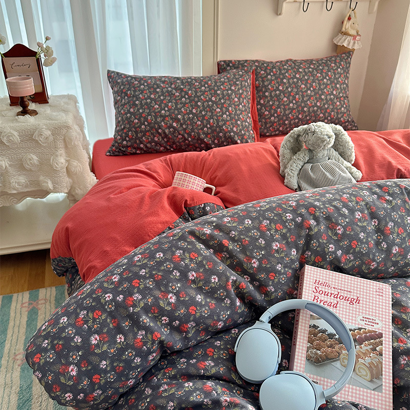 Cama de algodón de cuatro piezas A clase madre y bebé dormir desnudo pro piel sábanas de cama de algodón puro Kasa dormitorio dibujos animados lindos tres piezas 4