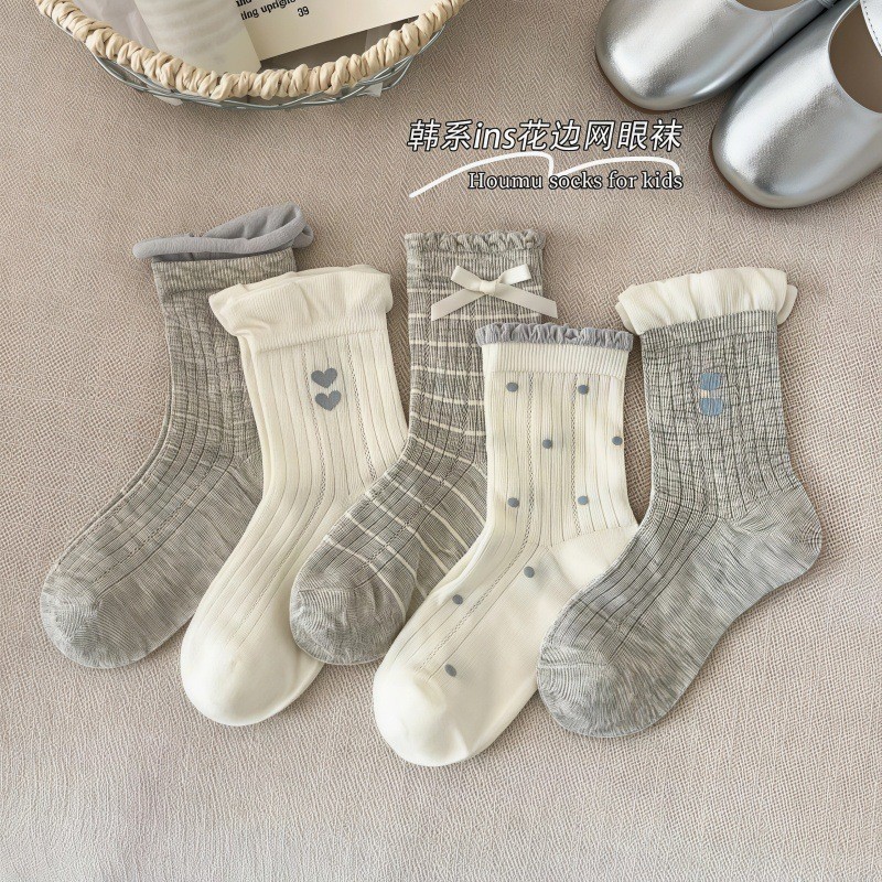 Girls' socks, spring and summer thin breathable mesh children's lace princess socks, Korean style, ins style, versatile mid-calf socks