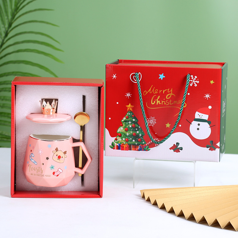 卸売りのクリスマスのギフトボックスのセットの陶磁器の杯の蓋のスプーンの漫画のマグカップのコップの贈り物のお土産|undefined