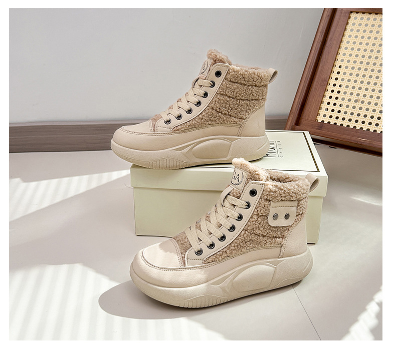 Women's Plush High Top Cotton Shoes Versatile Casual Trainers_voghion.com