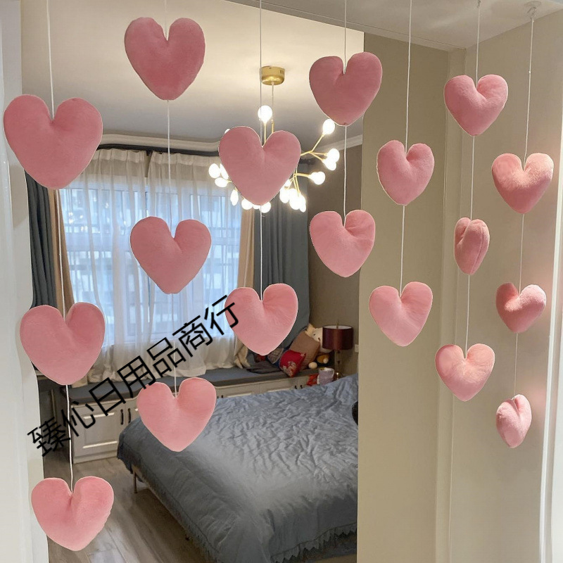 Heart-Shaped Door Curtain Cute Girly Heart String Curtain Door Decoration Dormitory Counter Indoor Hanging Accessory Bedroom Partition Curtain Cotton