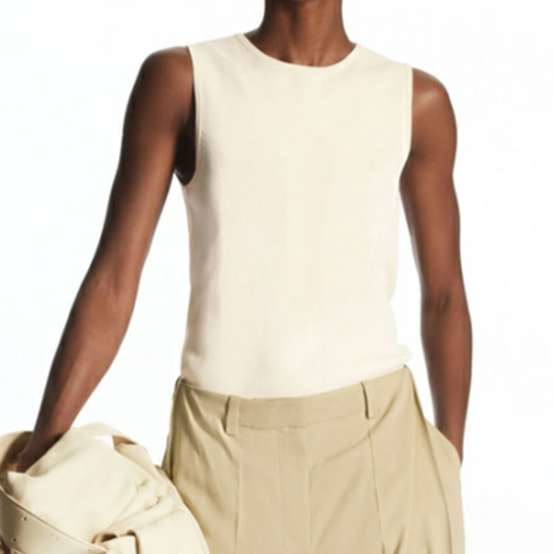 Free Shipping, High-Quality Cool Knitted 2025 Summer Elegant Round Neck Sleeveless Pullover Vest for Women Cos Style