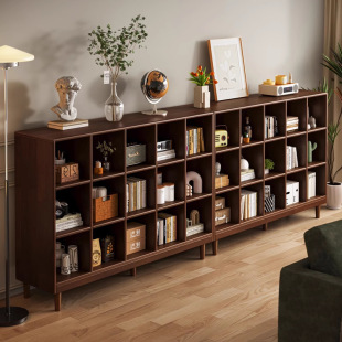 All Solid Wood Bookshelf Walnut Color Prellis Cabinet Storage Rack Floor Living Room Low Cabinet Storage Integrated Wall Bookcase