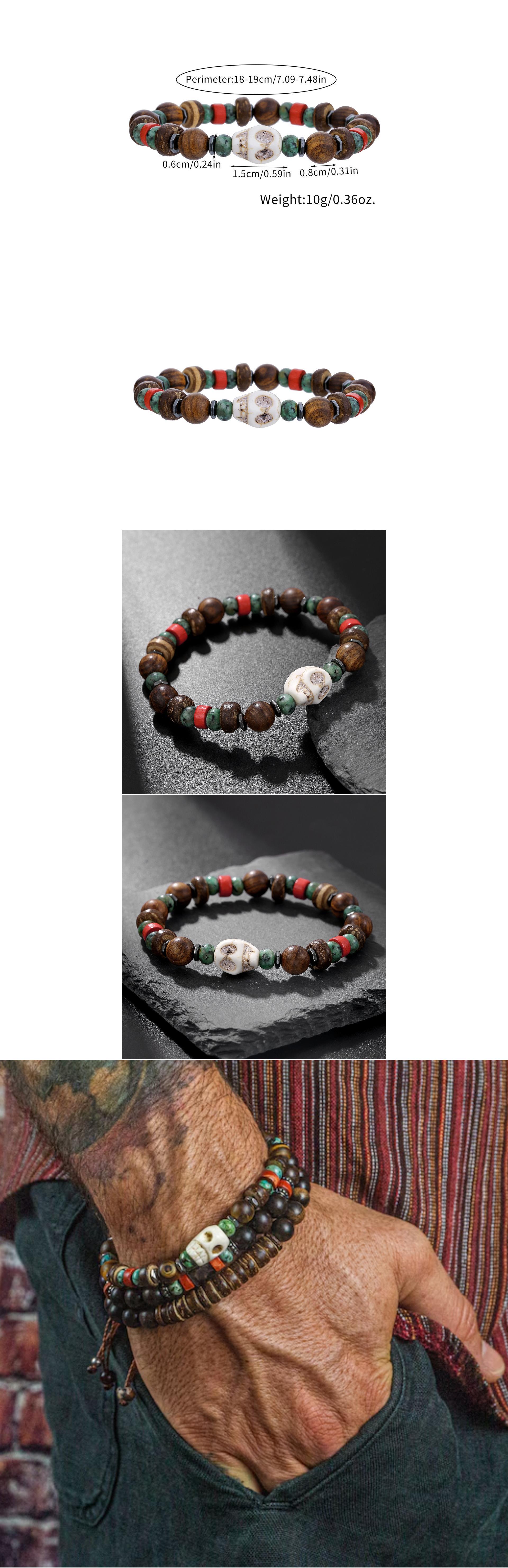 Round Hip-Hop Vintage Style Wood Bracelets Wholesale display picture 1