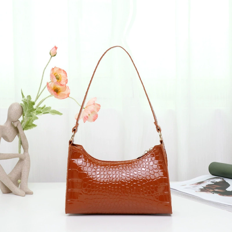 Underarm bag, crocodile-pattern faux leather, 22×6×14 cm, lightweight casual women's handbag