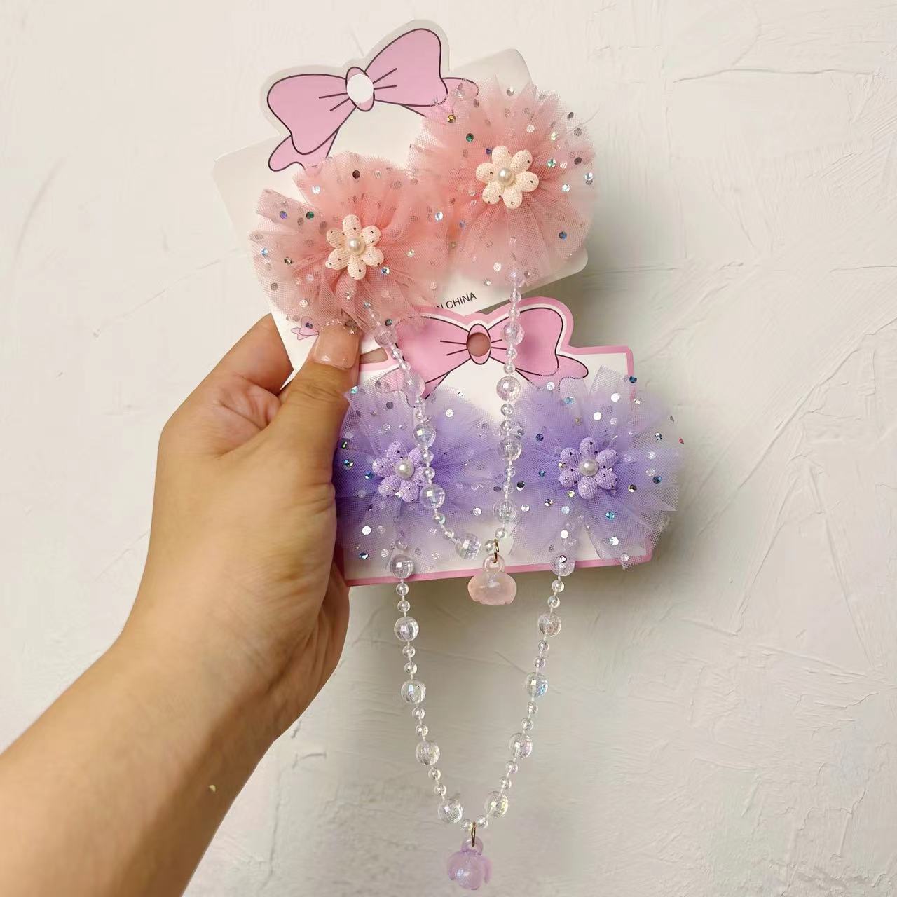 Flores de malla para niños nuevas tarjetas de cabello de niña super inmortal bebé trenzado cadena de cabello adornamiento de cabello estilo chino clip de ropa Han