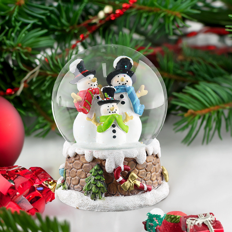  Customized Santa Claus Snowman Resin Crystal Ball Rotating Snowflake Falling Snow Christmas Gift Customized Gift