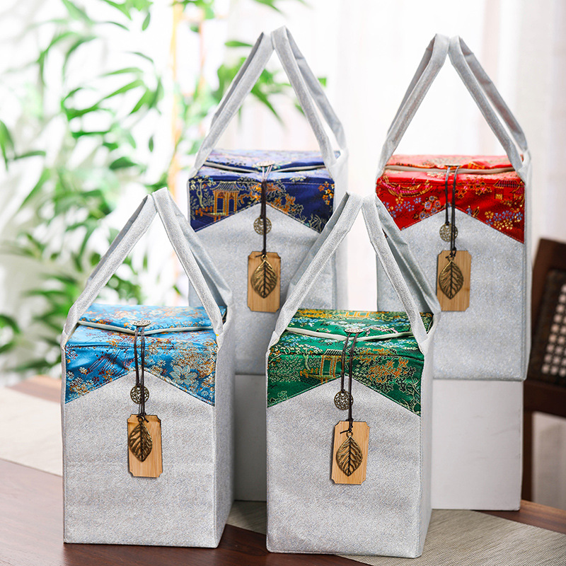 廠家銷售茶葉罐布藝單罐布藝袋禮盒包裝袋單罐空禮盒可刻logo刺繡