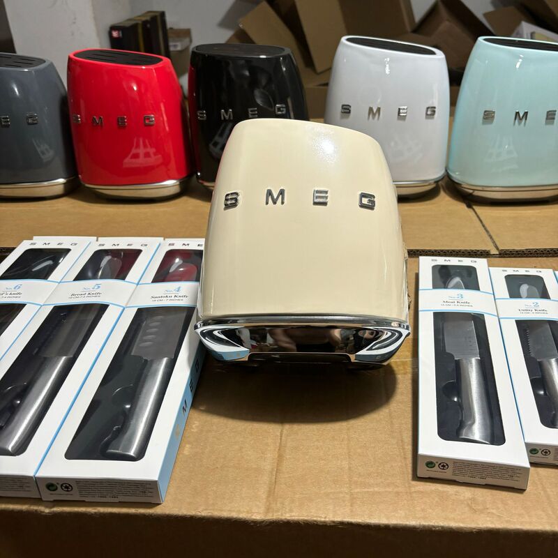 现货意大利SMEG斯麦格全套刀具套装七件套厨房家用欧式不锈钢刀架|undefined