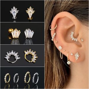 Cross-border European and American style piercing ear bone stud female micro inlaid zircon earrings stainless steel screw twist ball earrings hot earrings