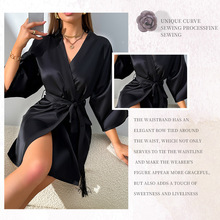 wow定制亚马逊跨境法式高级睡衣中袖性感系带睡袍舒适休闲家居服