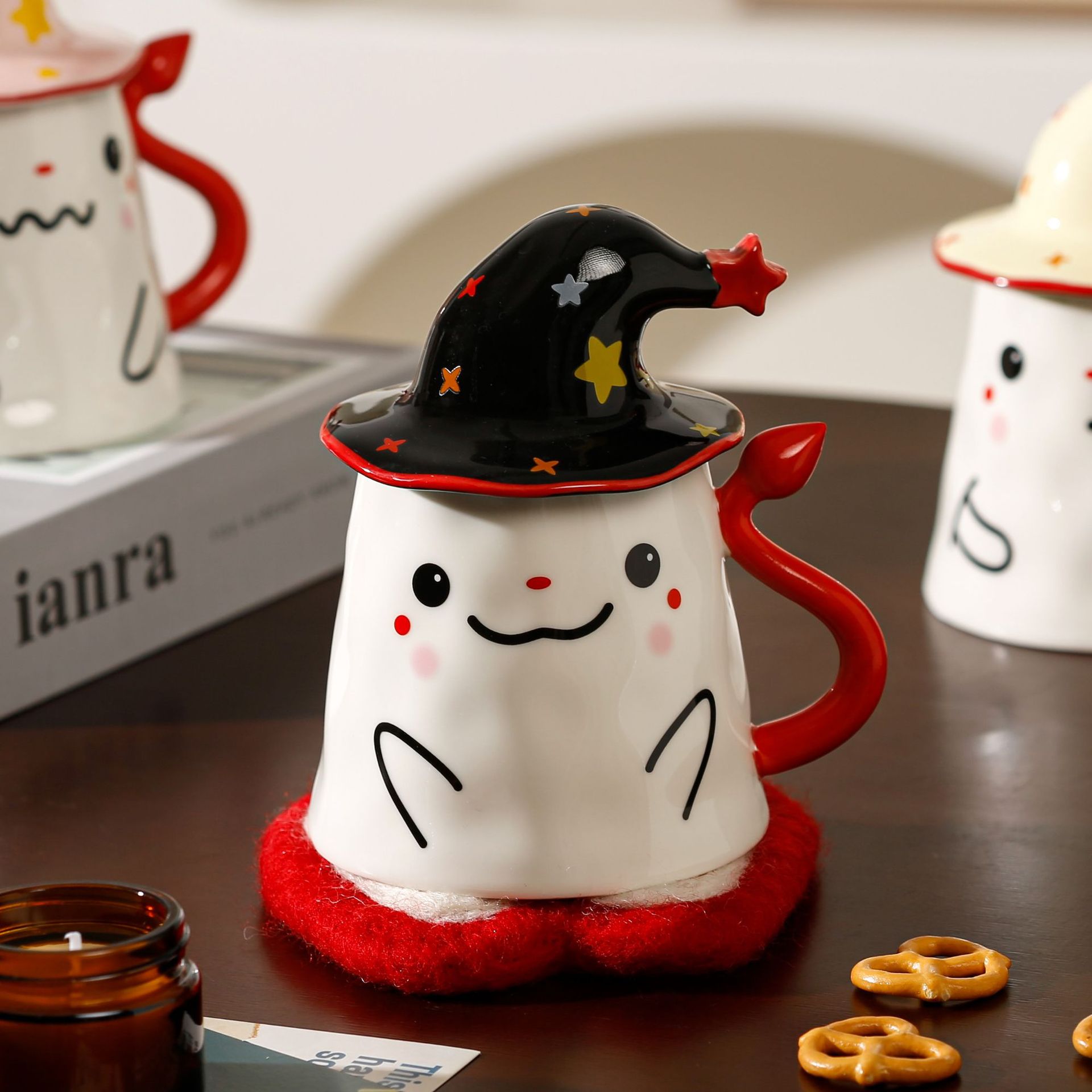 Extraño y extraño taza de cerámica fantasma lindo estilo creativo pareja de alto valor chica taza de vacaciones con tapa