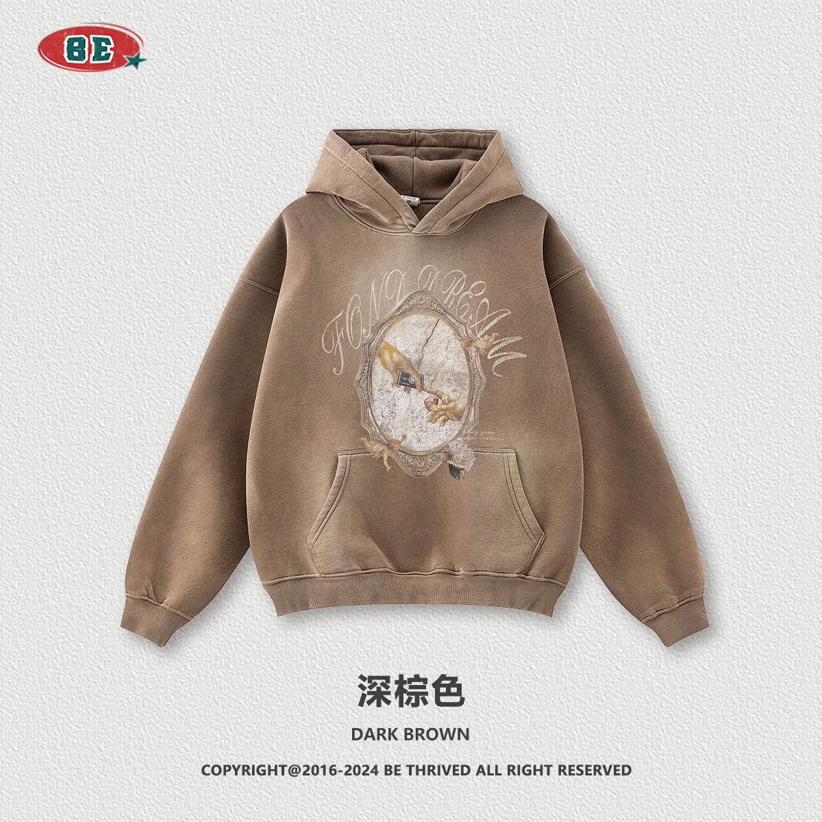 BE ropa de hombre | 2025 otoño más terciopelo engrosamiento marca de moda americana original lavado y viejo suéter con capucha para hombres y mujeres del mismo estilo image 7