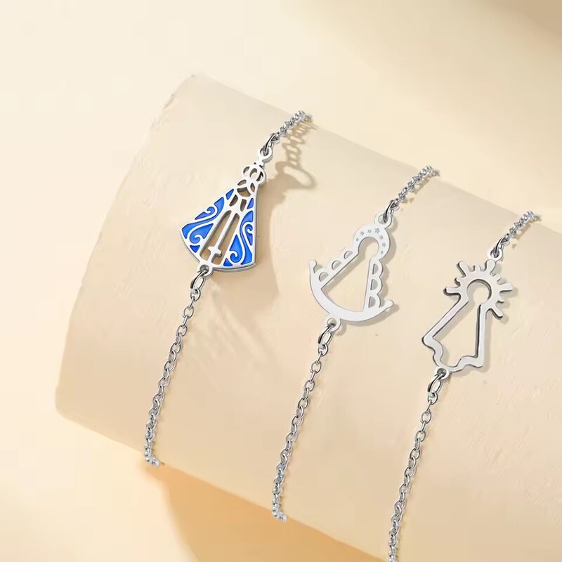 Factory Direct Sale of Cut and Etched Anchor-Shaped Pattern Double-Hole Pendant 304 Stainless Steel Adjustable Bracelet Holiday Gift Factory Direct Sale of Cut and Etched Anchor-Shaped Pattern Double-Hole Pendant 304 Stainless Steel Adjustable Bracelet Holiday Gift