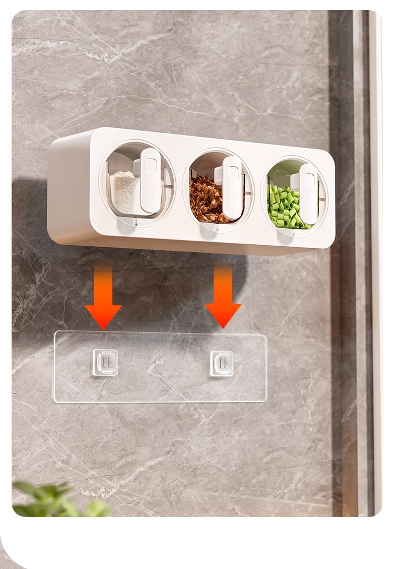 调料盒家用厨房用品壁挂式佐料组合套装壁挂免打孔塑料带勺调味盒详情22