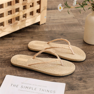 Summer New Women's Flip-Flops Imitation Straw Flats Outer Wear Beach Flip-Flops Ladies'Slippers