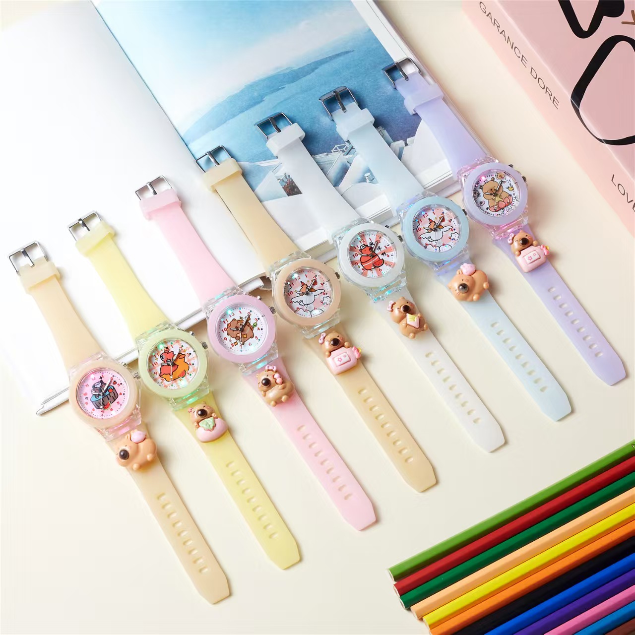 new children‘s watch khaki barra luminous glow watch cute cartoon children watch resin toy watch