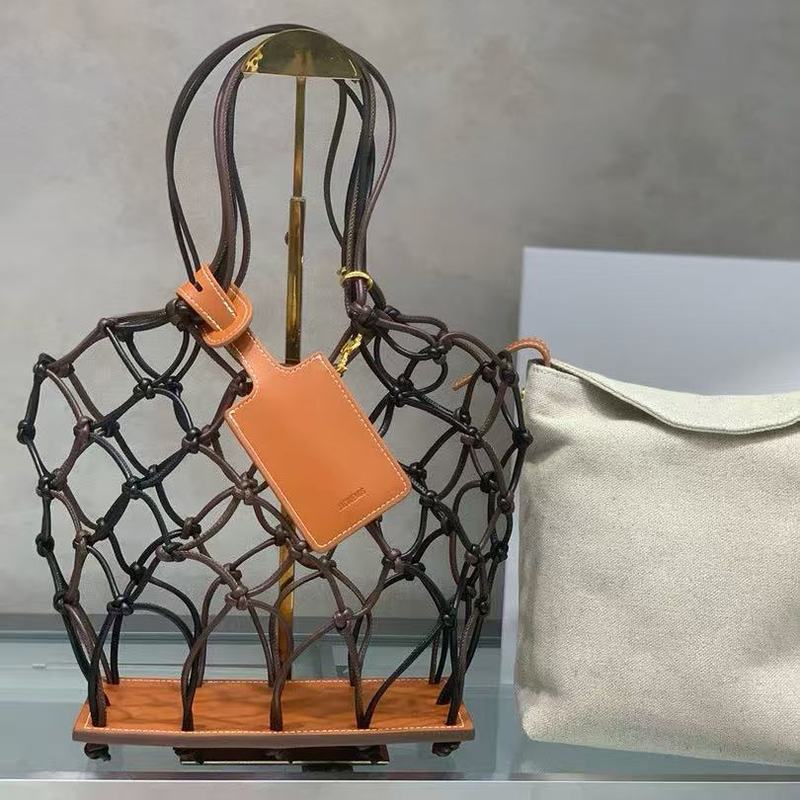 jacquemus 新しいメッシュ牛革ビーチバッグ多用途ファッショナブルな中空織りショルダーハンドバッグ|undefined