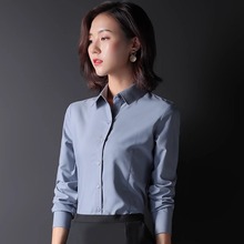 灰色衬衫女长袖高级感秋加绒职业衬衣加厚正装气质修身女士工作服