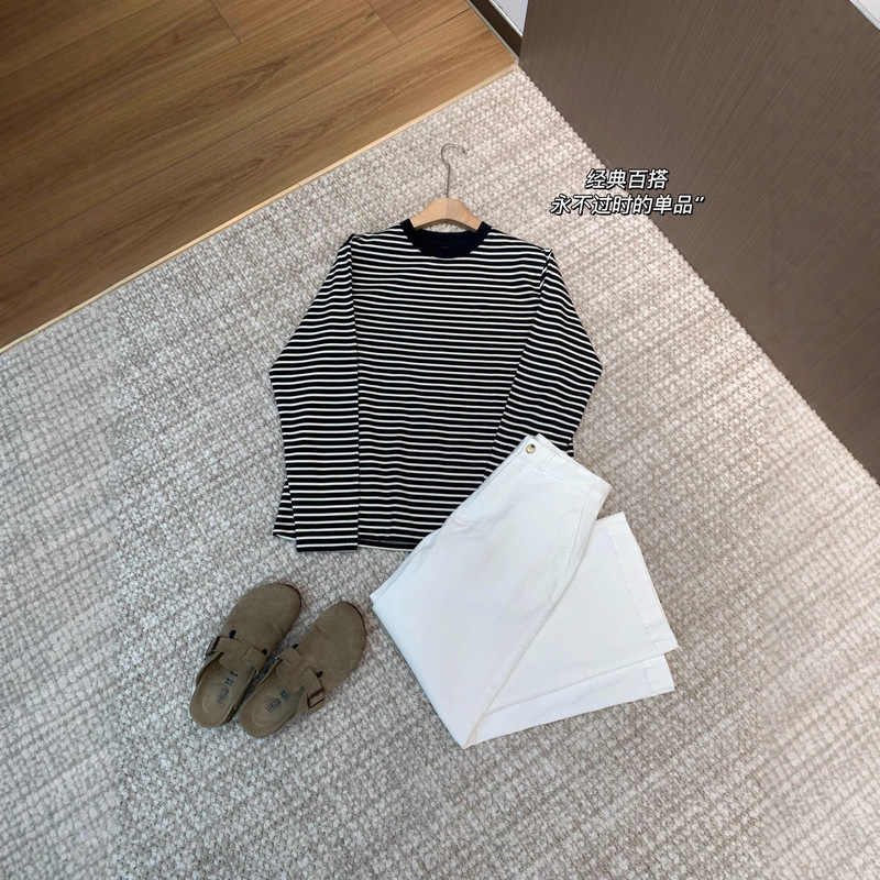 秋冬新款女条纹圆领两色长袖T恤简约通勤百搭显瘦jby014077|undefined