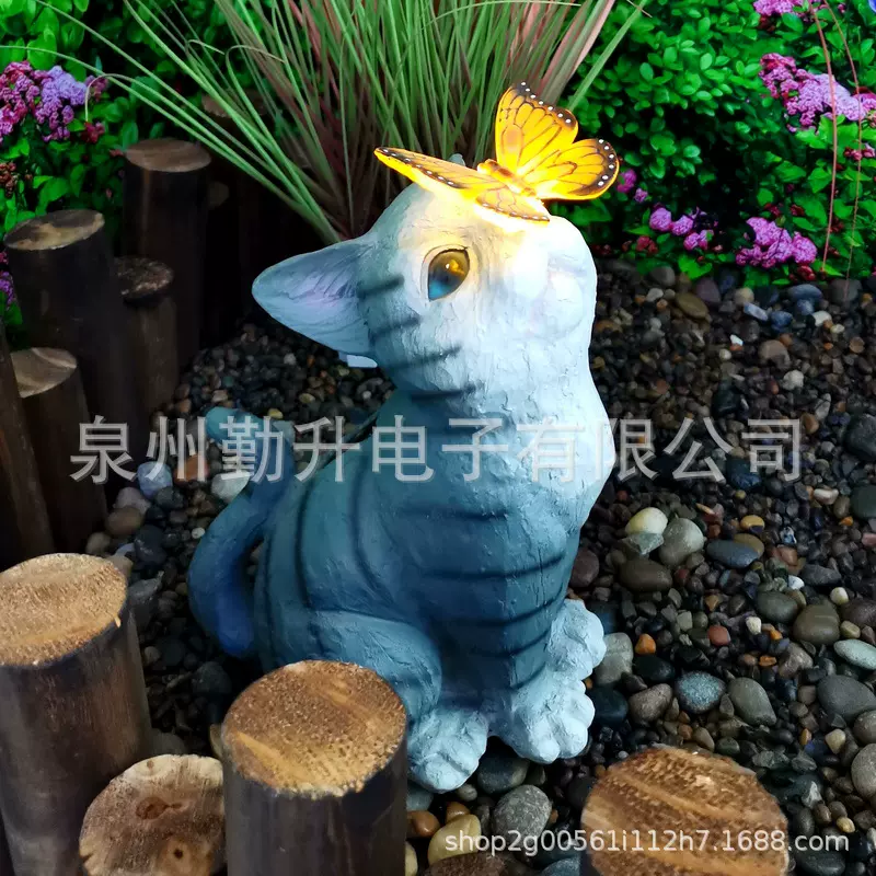 树脂小猫盆景摆件户外太阳能灯跨境花园庭院装饰景观灯草坪灯