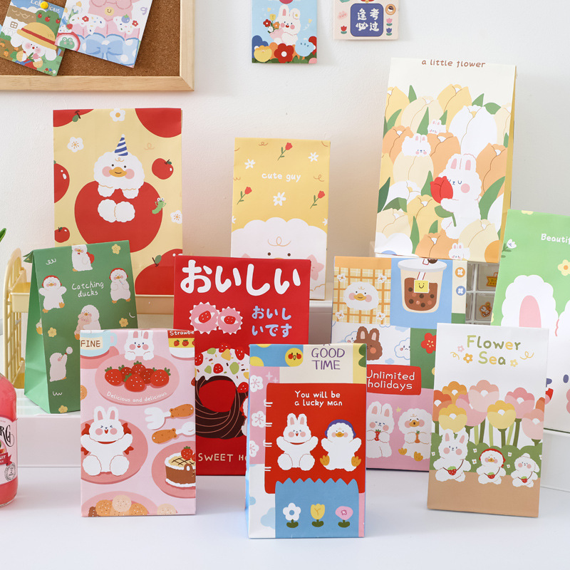 ins卡通纸袋小清新可爱烘培糖果袋饼干零食包装袋小礼品袋送贴纸