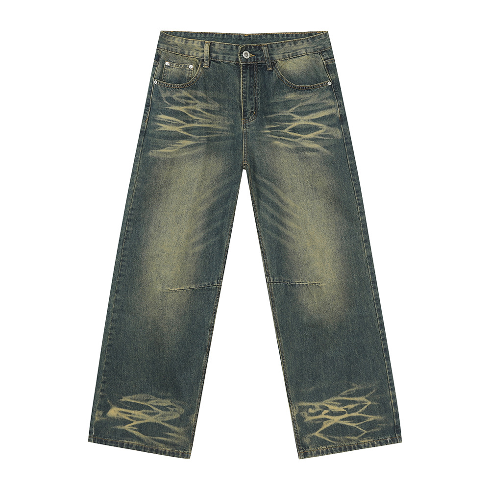 MTLCLOTHES Hombres| Nuevos productos de invierno retrógrados de diseño corrugado de agua vieja elegante jeans casuales