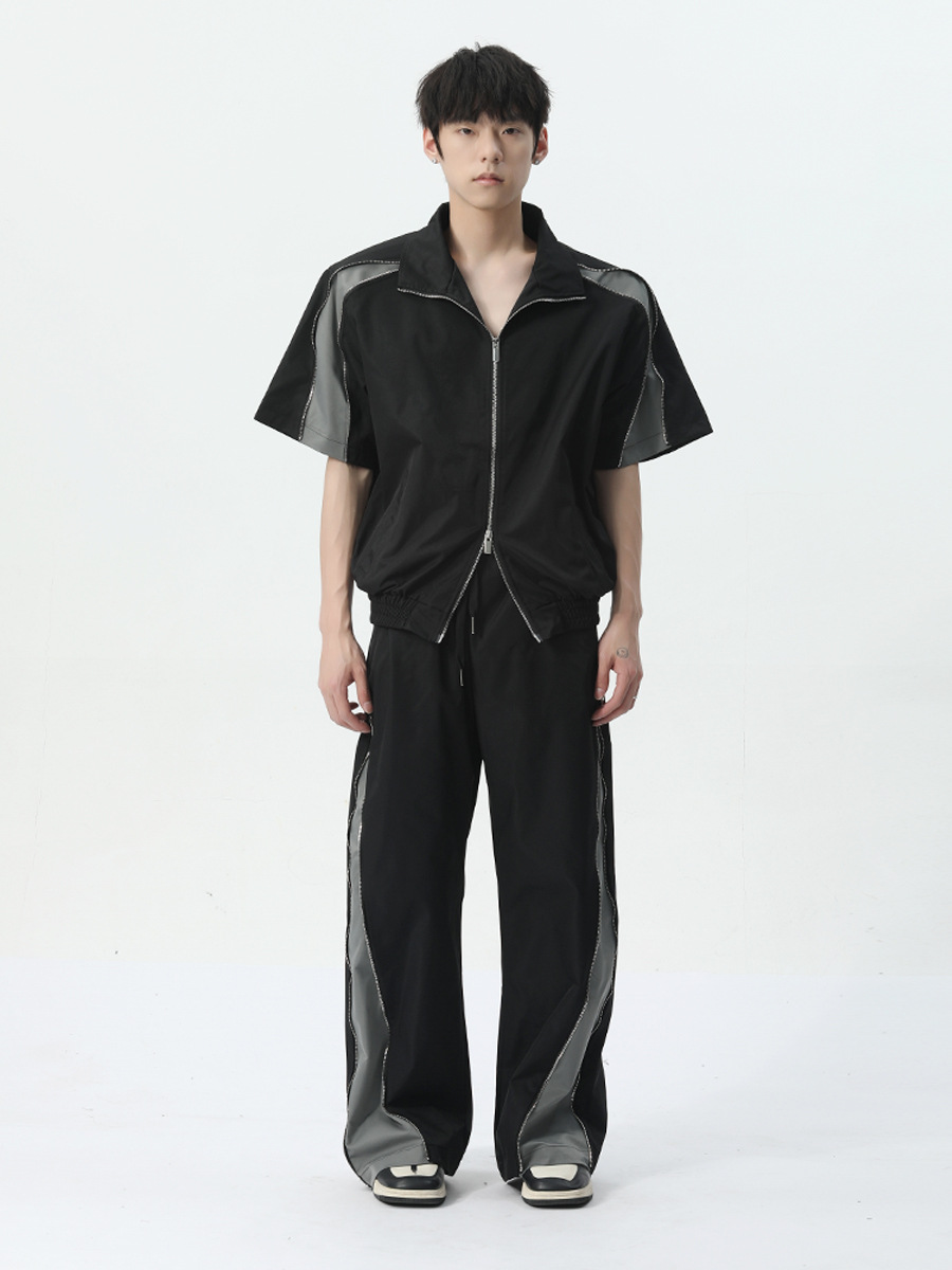 MTLCLOTHES Hombres| 2024 primavera nuevo diseño coreano de doble cremallera de color contrastante conjunto de ocio de alta calidad