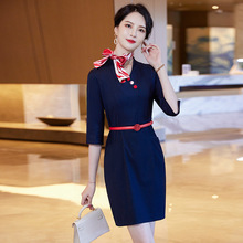 美容师珠宝店商场导购工作服职业女装空姐制服夏季新款中袖连衣裙