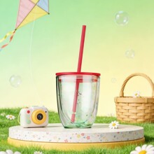 直吸管双层透明蛋壳吸管杯塑料防烫方便吸水学生上学便携水杯