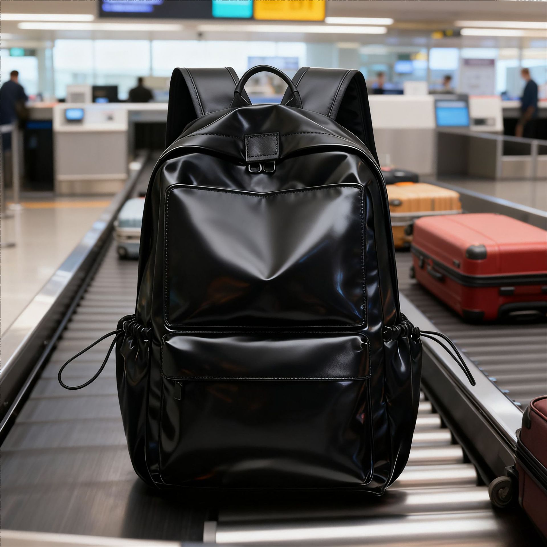 外贸皮革双肩包男pu软面休闲运动书包高颜值韩版大学生电脑背包