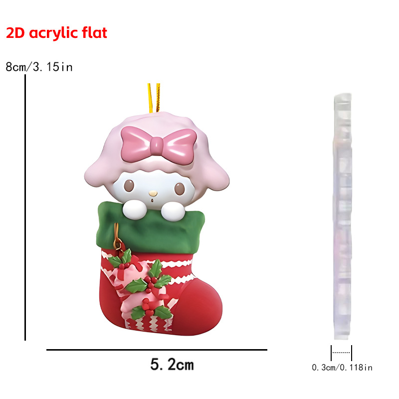 Transfronterizos nuevos adornos de Navidad Sanrio 2D colgantes planos acrílicos árbol de Navidad colgantes de decoración de atmósfera de vacaciones image 10