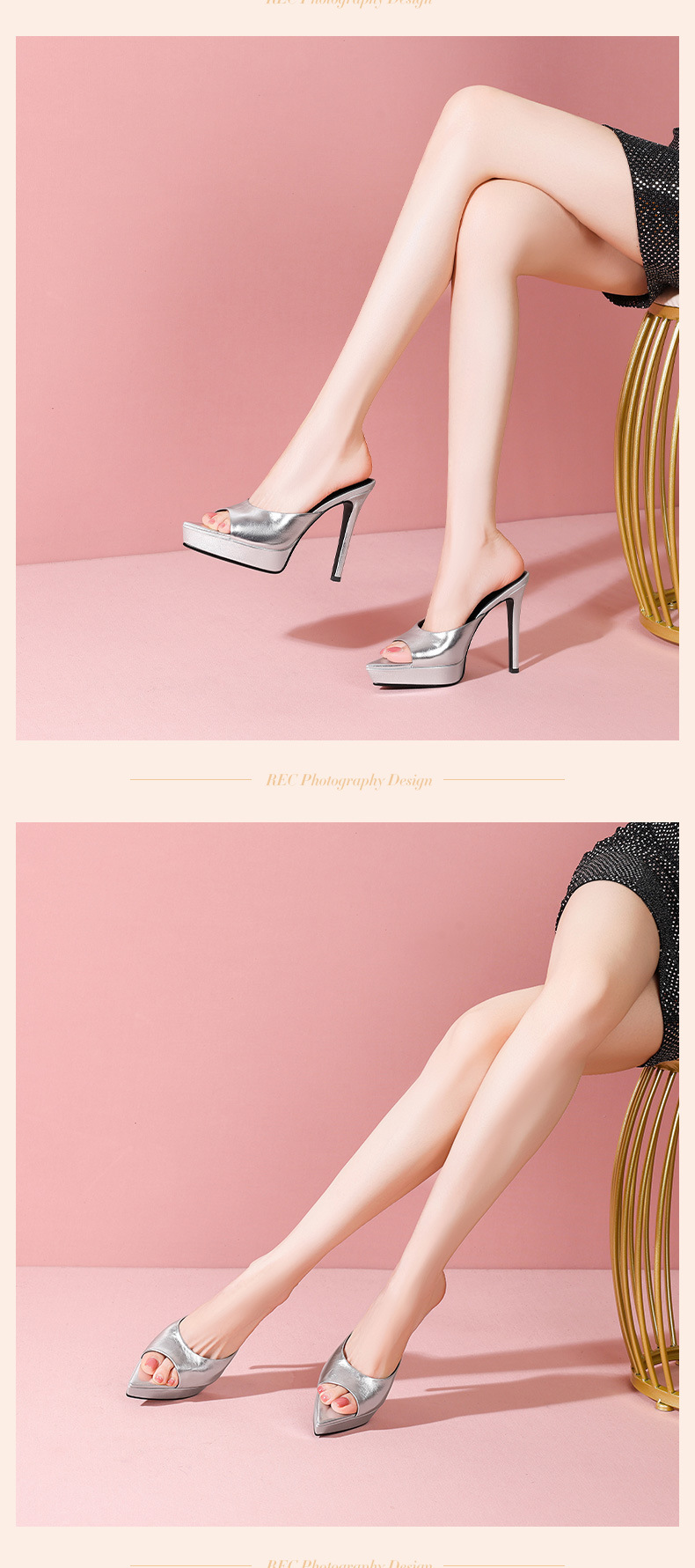 Sandal cao gót nữ mũi nhọn đế platform da thật gót 12 cm — Trắng 12cm chi tiết 7