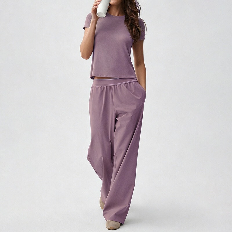 Nude-Feel Quick-Dry Yoga Outfit for Women, Gym Pants, Sportswear, Round Neck Short-Sleeve, Exclusively for Cross-Border Sales