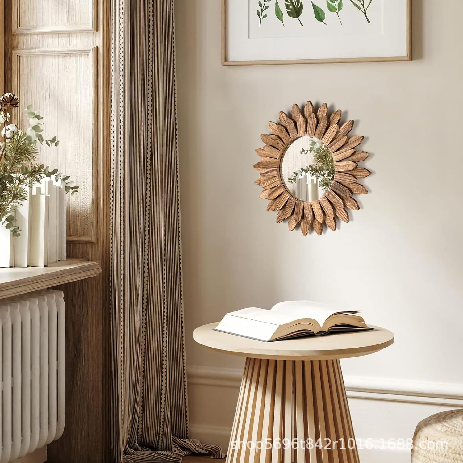 木质壁挂装饰镜 创意圆形镜拍照道具 洗手间洗漱台化妆镜民宿浴