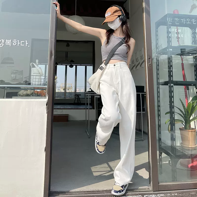2025年春夏季新款百搭阔腿牛仔裤女垂感高腰宽松直筒拖地裤高个子