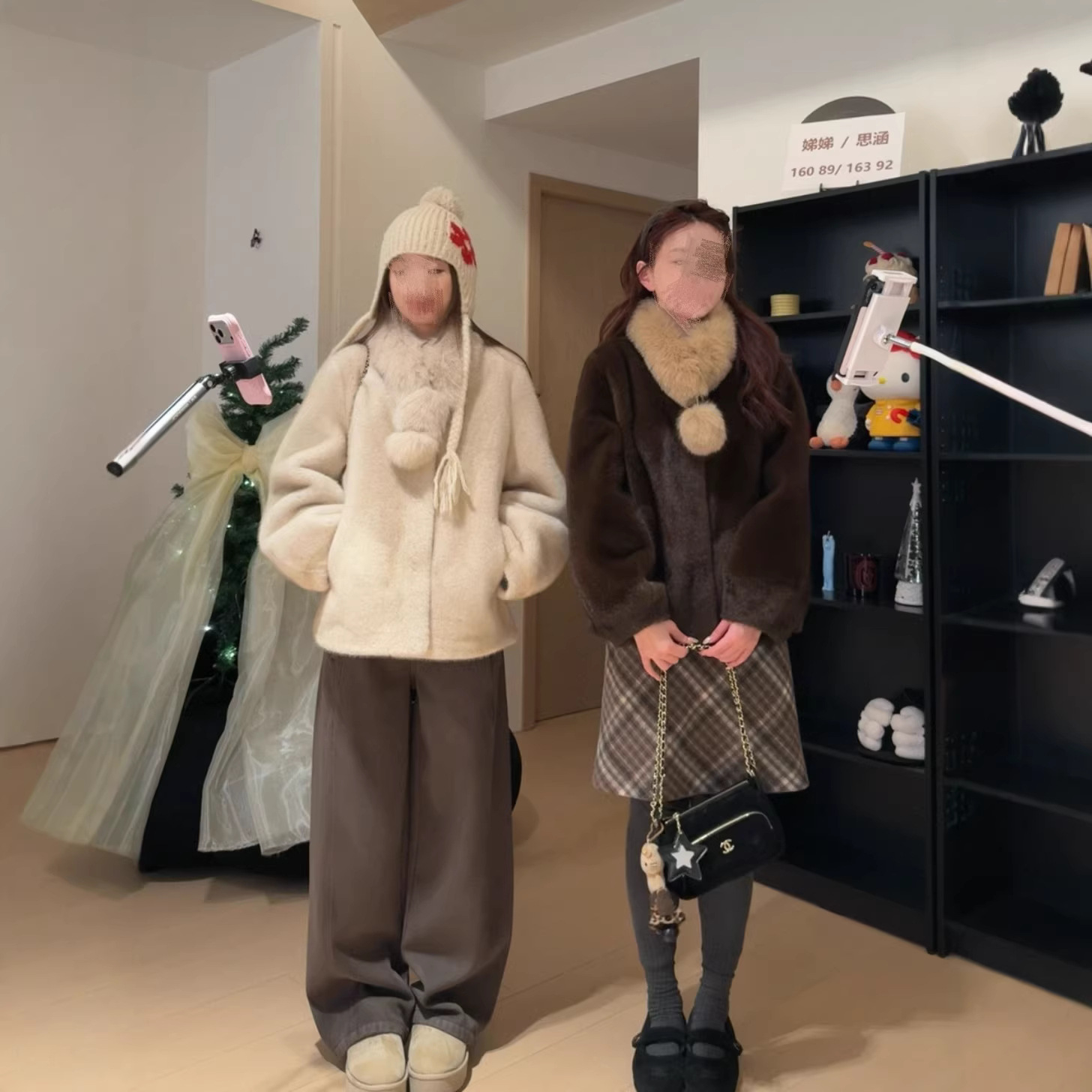 双色中古奶貂环保水貂皮毛一体毛毛外套女短款仿狐狸毛领皮草外套