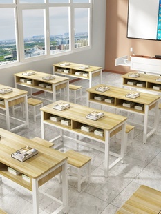 School Desks and Chairs Training Table Tutoring Class Cram School Study Table Double-Layer Primary and Secondary School Students Double Desks and Chairs Solid Wood