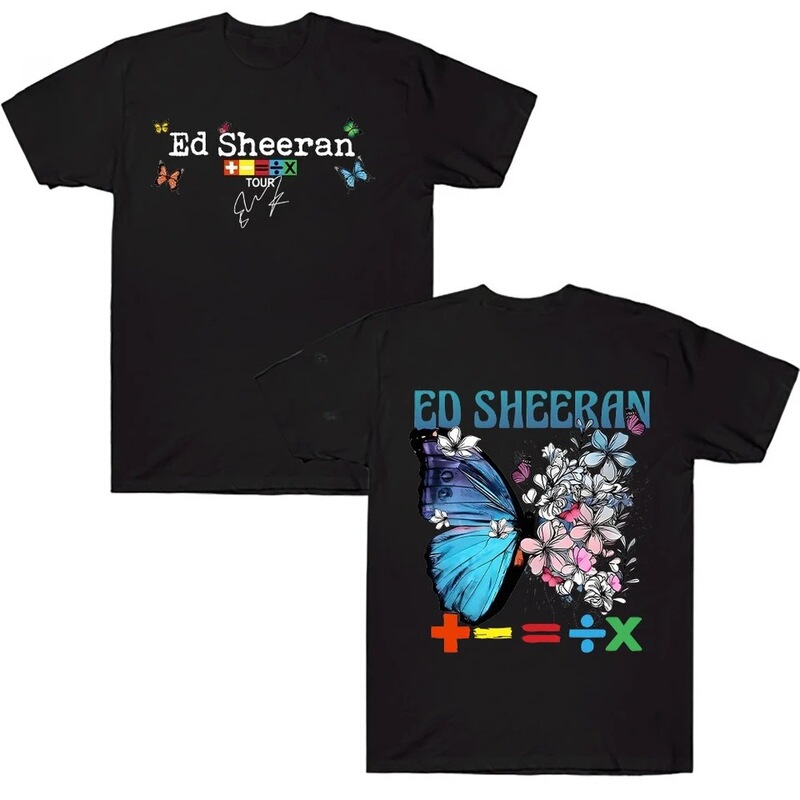 Ed Sheeran Pure Cotton T-Shirt with Butterfly Pattern, Harajuku Style Unisex T-Shirt, Summer Round Neck Short-Sleeve Clothing