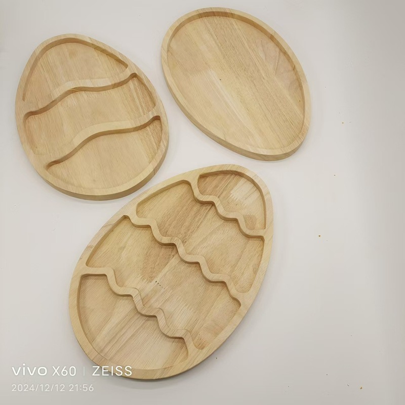Cross-Border Easter Egg Wooden Tray Home Kitchen Snacks Dessert Dried Fruit Decoration Tableware Storage Wholesale