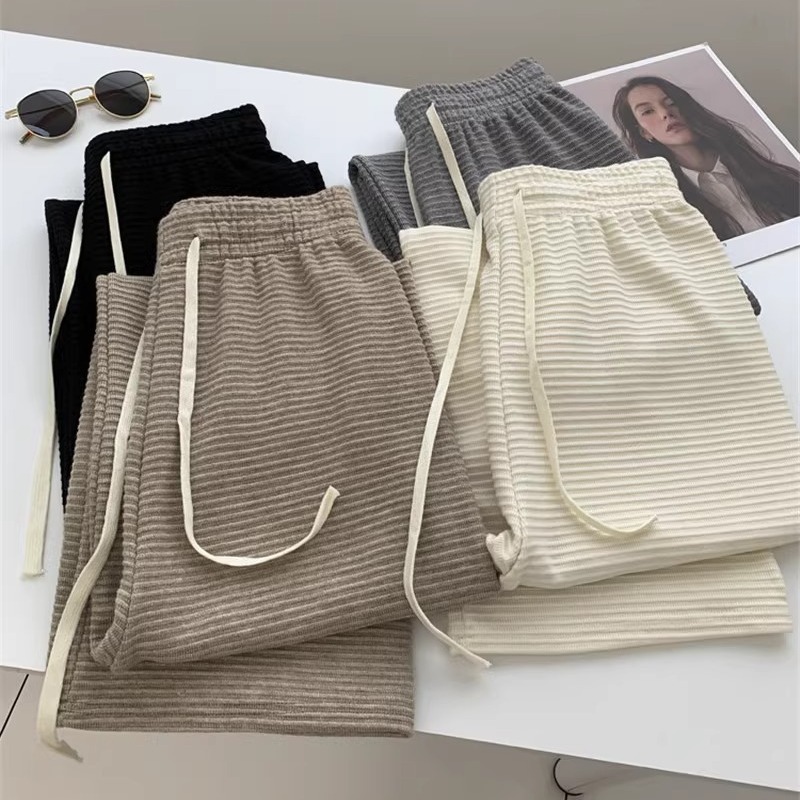Estilo perezoso textura drapeado pantalones de pierna ancha mujer Otoño e Invierno trapear cintura alta adelgazamiento drapeado casual Pantalones rectos image 3