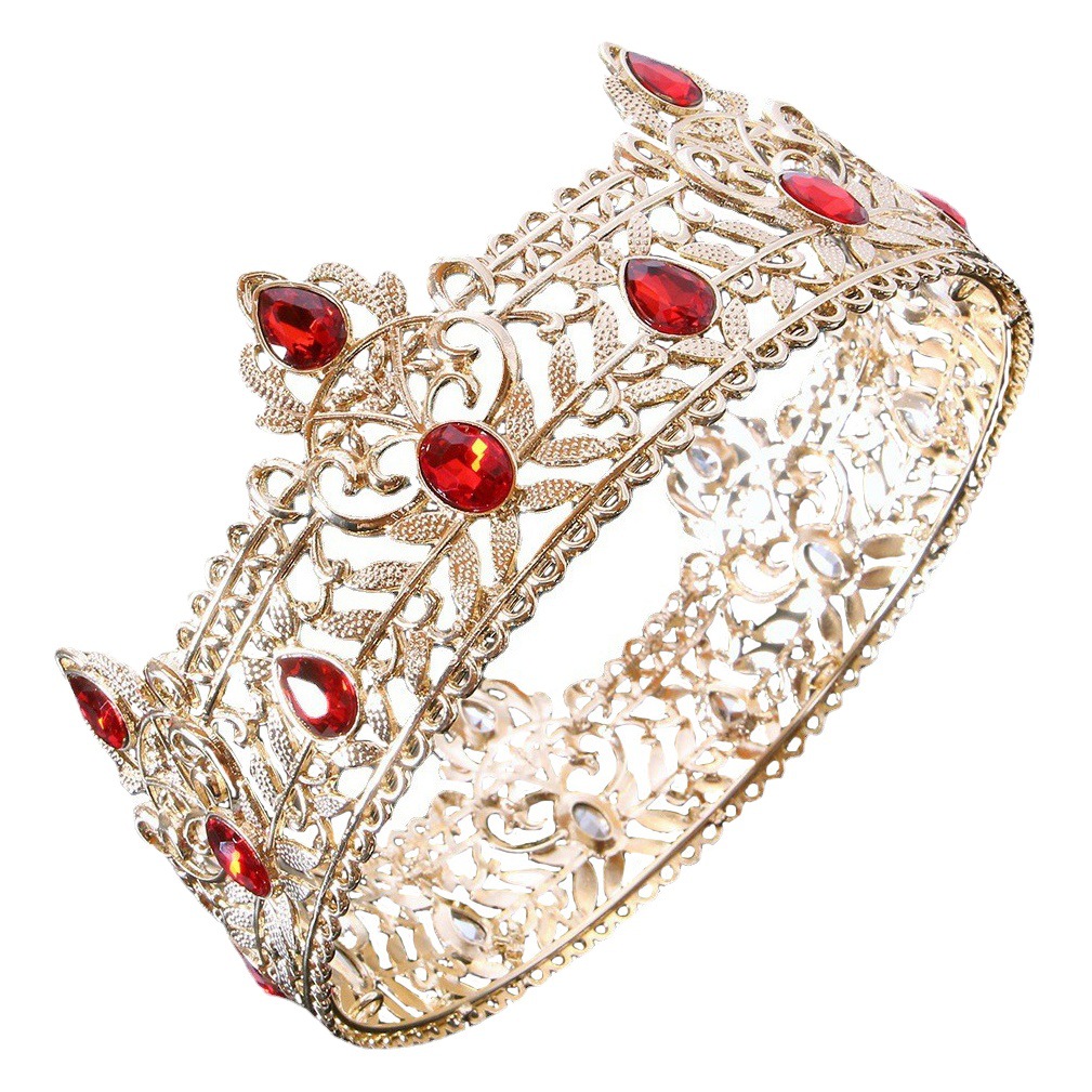 Los hombres europeos y americanos de oro corona simple multicolor completo círculo rey tocado cumpleaños nupcial corona Amazon Venta caliente