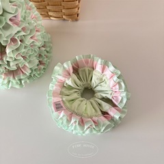 ピンクオリジナルハンドメイド・ピンクと春の山のコントラストカラー甘いレースフルボールヘアサークルヘアアクセサリーリボン