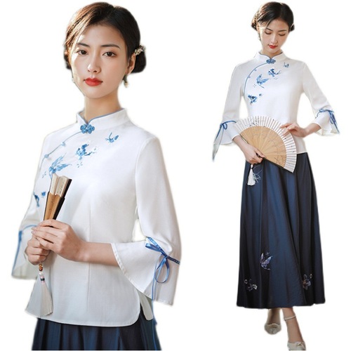 Republic of China cheongsam chinese qipao tops hanfu for women buckle Republic of China women's clothing daily retro  Tang suit costume tea art dress summer