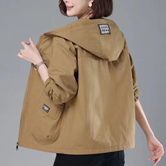 妈妈装双层连帽外套女春秋新款夹克衫中老年大码宽松百搭上衣女潮